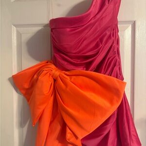 Elegant One Shoulder Pink and Orange Dress